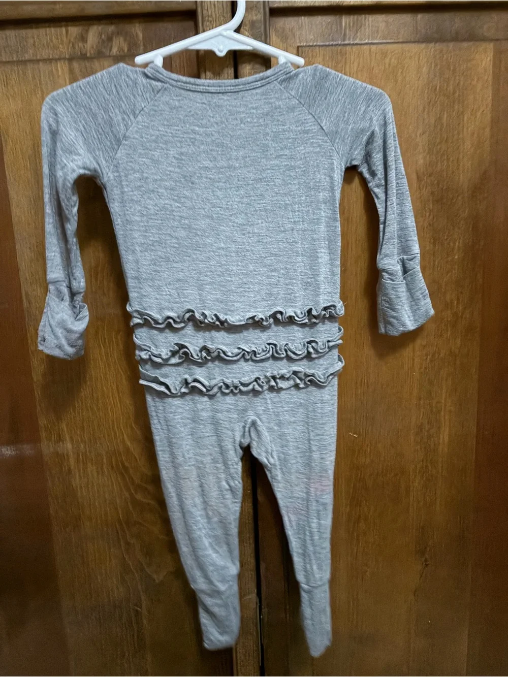 Little Sleepies Gray ruffle zippy 0-3 months - Picture 2 of 3
